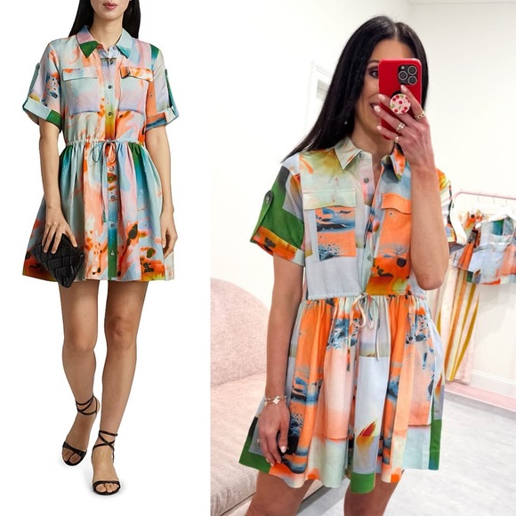 Hunter Bell Peyton Linen Blend Shirt Dress Drawstring Waist Size Medium NWT - Picture 2 of 15